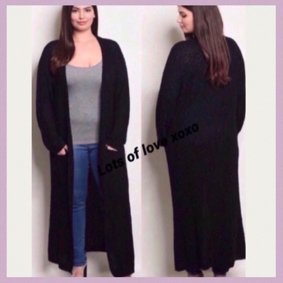 Sweaters - BLACK PLUS SIZE OPEN STYLE LONGLINE CARDIGAN